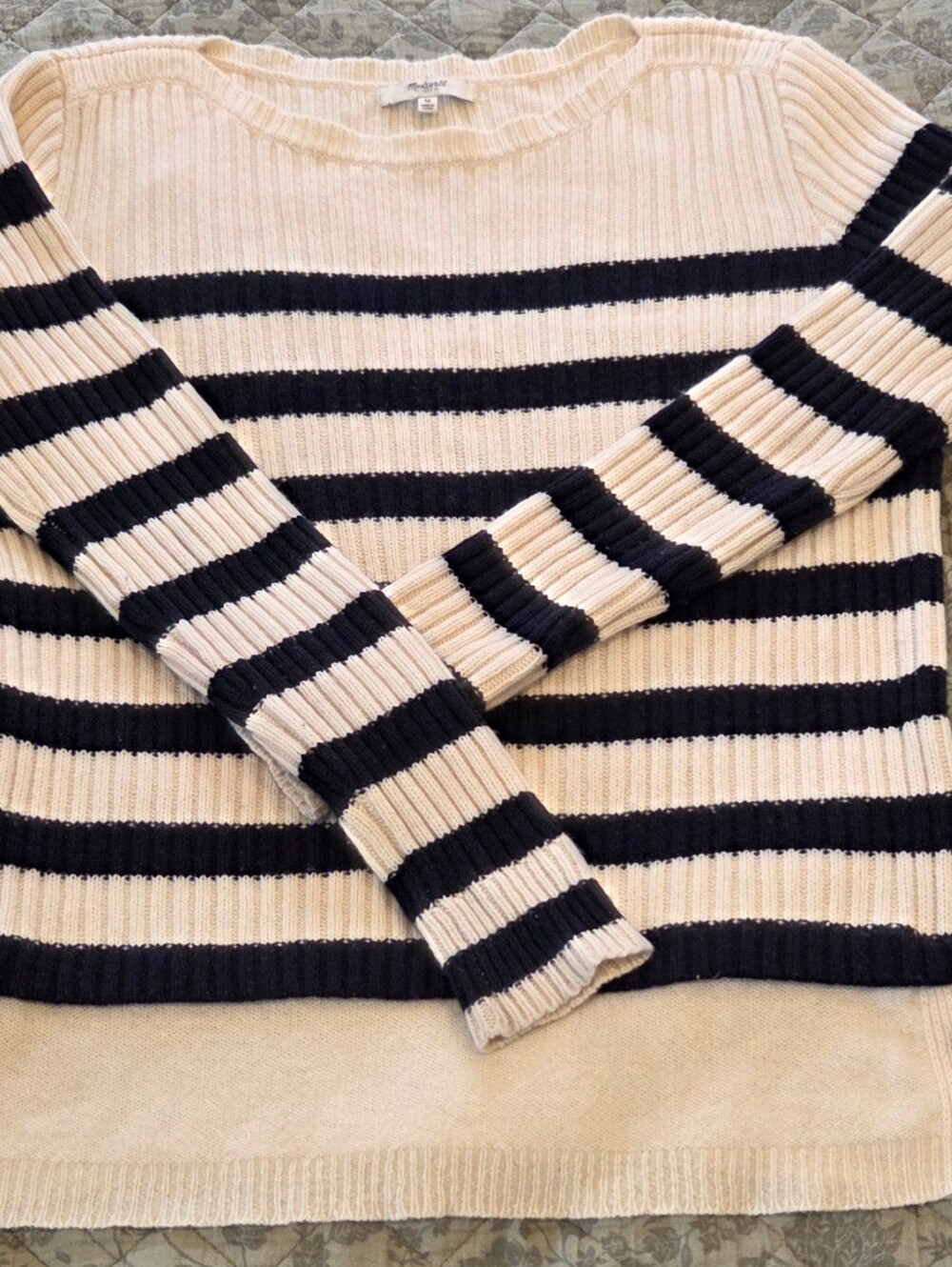 Madewell Women's 100% Merino Wool Striped Boat Neck Sweater - Cream & Navy